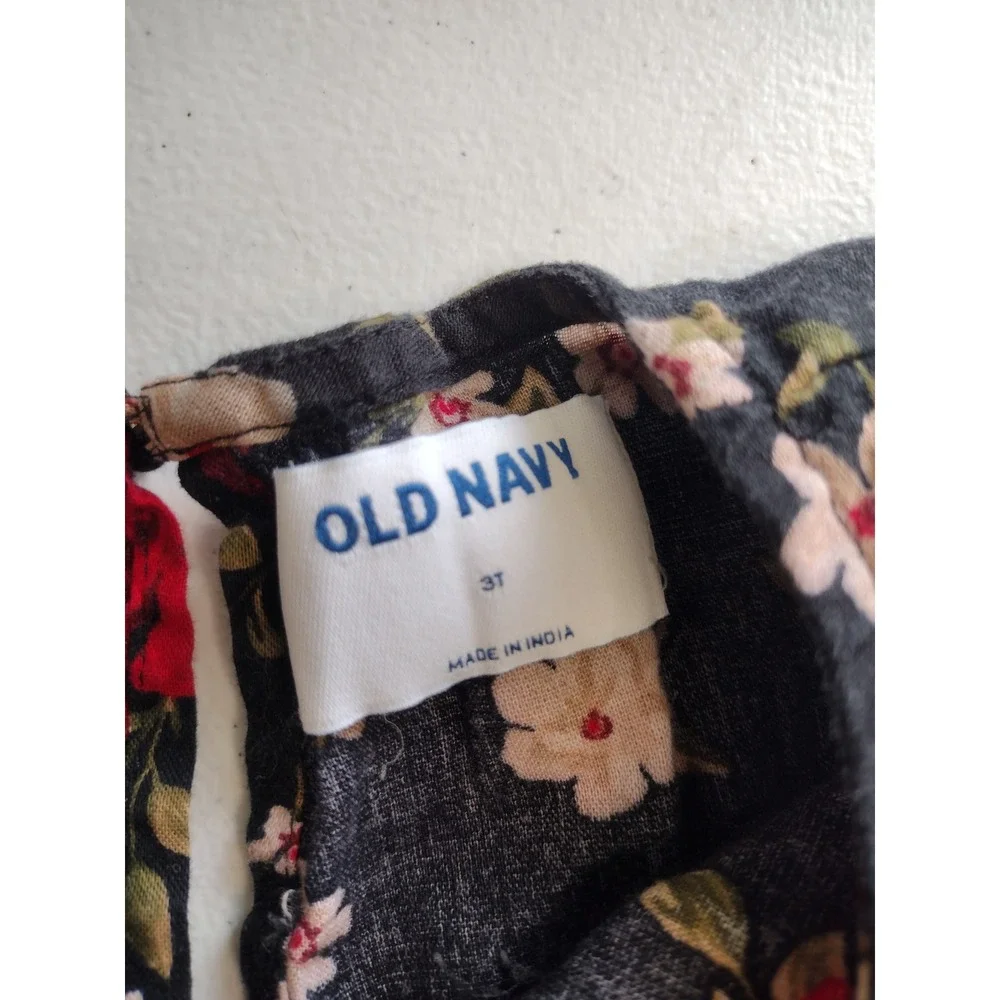 Old Navy Girls 3T Black Red Rose Floral Long Sleeve Empire Waist Jersey Dress